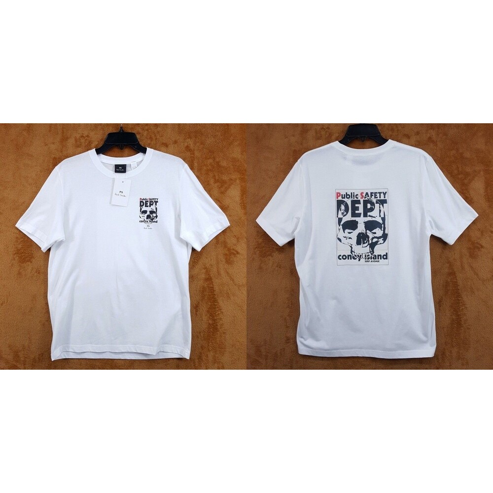 PAUL SMITH Shirt Mens Large White Pullover Crew Graphic Logo T-Shirt
